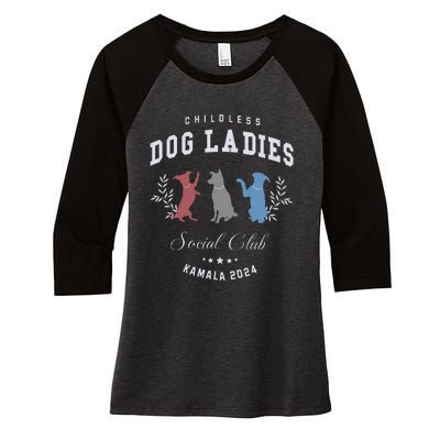 Childless Dog Lady Social Club President Kamala Harris 2024 Gift Women's Tri-Blend 3/4-Sleeve Raglan Shirt