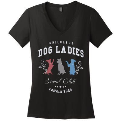 Childless Dog Lady Social Club President Kamala Harris 2024 Gift Women's V-Neck T-Shirt