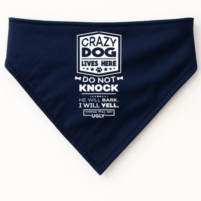Crazy Dog Lives Here Do Not Knock Funny USA-Made Doggie Bandana