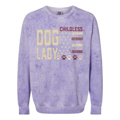 Childless Dog Lady Vote 2024 Us Flag Democratic President Gift Colorblast Crewneck Sweatshirt