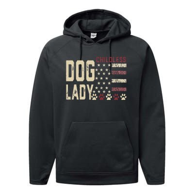 Childless Dog Lady Vote 2024 Us Flag Democratic President Gift Performance Fleece Hoodie