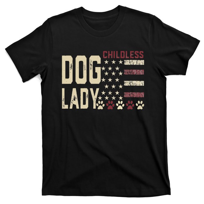 Childless Dog Lady Vote 2024 Us Flag Democratic President Gift T-Shirt