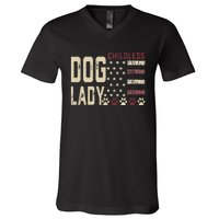 Childless Dog Lady Vote 2024 Us Flag Democratic President Gift V-Neck T-Shirt