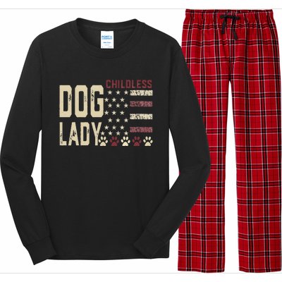 Childless Dog Lady Vote 2024 Us Flag Democratic President Gift Long Sleeve Pajama Set