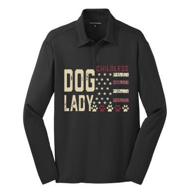 Childless Dog Lady Vote 2024 Us Flag Democratic President Gift Silk Touch Performance Long Sleeve Polo