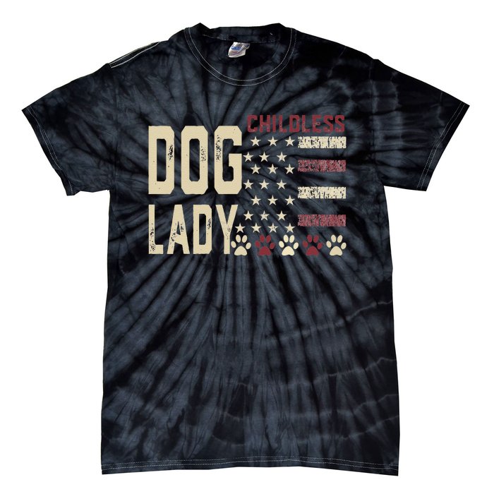 Childless Dog Lady Vote 2024 Us Flag Democratic President Gift Tie-Dye T-Shirt