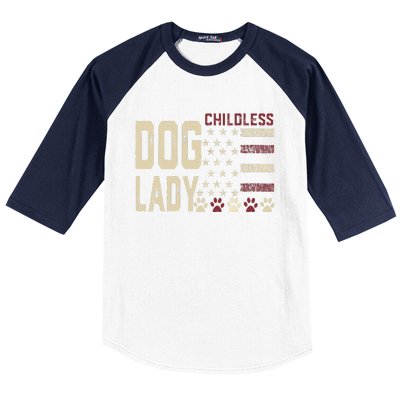 Childless Dog Lady Vote 2024 Us Flag Democratic President Gift Baseball Sleeve Shirt