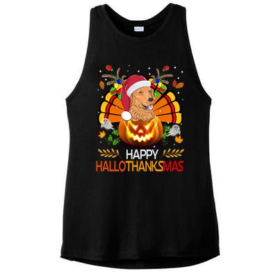 Cute Dog Lover Xmas Lights Turkey Santa Hat Hallothanksmas Gift Ladies PosiCharge Tri-Blend Wicking Tank