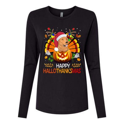 Cute Dog Lover Xmas Lights Turkey Santa Hat Hallothanksmas Gift Womens Cotton Relaxed Long Sleeve T-Shirt