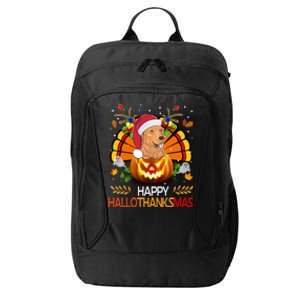 Cute Dog Lover Xmas Lights Turkey Santa Hat Hallothanksmas Gift City Backpack