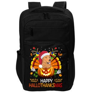 Cute Dog Lover Xmas Lights Turkey Santa Hat Hallothanksmas Gift Impact Tech Backpack