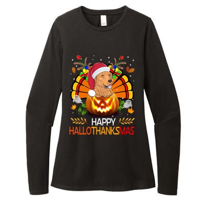 Cute Dog Lover Xmas Lights Turkey Santa Hat Hallothanksmas Gift Womens CVC Long Sleeve Shirt