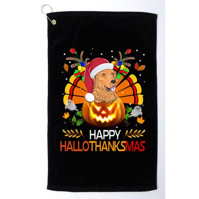 Cute Dog Lover Xmas Lights Turkey Santa Hat Hallothanksmas Gift Platinum Collection Golf Towel