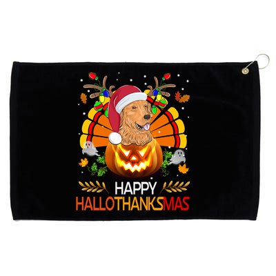 Cute Dog Lover Xmas Lights Turkey Santa Hat Hallothanksmas Gift Grommeted Golf Towel