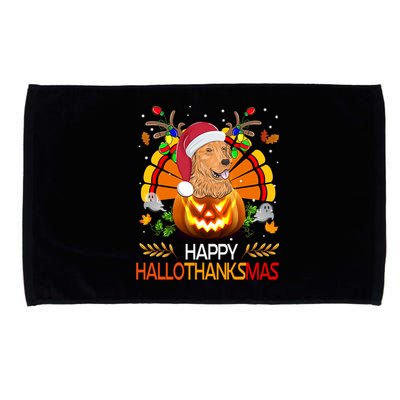 Cute Dog Lover Xmas Lights Turkey Santa Hat Hallothanksmas Gift Microfiber Hand Towel