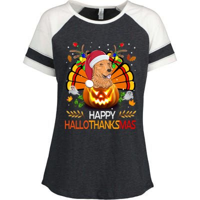 Cute Dog Lover Xmas Lights Turkey Santa Hat Hallothanksmas Gift Enza Ladies Jersey Colorblock Tee