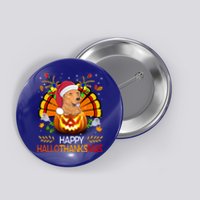 Cute Dog Lover Xmas Lights Turkey Santa Hat Hallothanksmas Gift Button