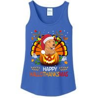 Cute Dog Lover Xmas Lights Turkey Santa Hat Hallothanksmas Gift Ladies Essential Tank