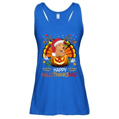 Cute Dog Lover Xmas Lights Turkey Santa Hat Hallothanksmas Gift Ladies Essential Flowy Tank