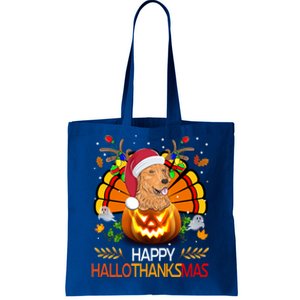 Cute Dog Lover Xmas Lights Turkey Santa Hat Hallothanksmas Gift Tote Bag