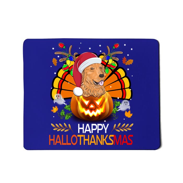 Cute Dog Lover Xmas Lights Turkey Santa Hat Hallothanksmas Gift Mousepad