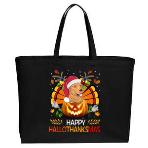 Cute Dog Lover Xmas Lights Turkey Santa Hat Hallothanksmas Gift Cotton Canvas Jumbo Tote