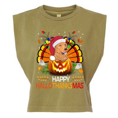 Cute Dog Lover Xmas Lights Turkey Santa Hat Hallothanksmas Gift Garment-Dyed Women's Muscle Tee