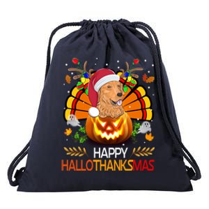 Cute Dog Lover Xmas Lights Turkey Santa Hat Hallothanksmas Gift Drawstring Bag