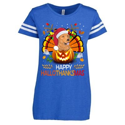 Cute Dog Lover Xmas Lights Turkey Santa Hat Hallothanksmas Gift Enza Ladies Jersey Football T-Shirt