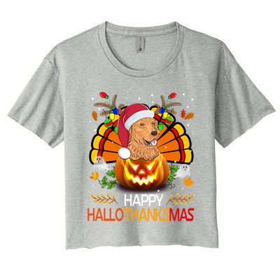 Cute Dog Lover Xmas Lights Turkey Santa Hat Hallothanksmas Gift Women's Crop Top Tee