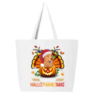 Cute Dog Lover Xmas Lights Turkey Santa Hat Hallothanksmas Gift 25L Jumbo Tote