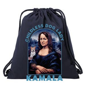 Childless Dog Ladies Vote Blue Mona Lisa With Dog Loves 2024 Drawstring Bag