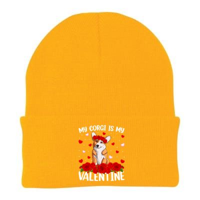 Corgi Dog Lover Red Rose Flower Corgi Valentine's Day Gift Knit Cap Winter Beanie