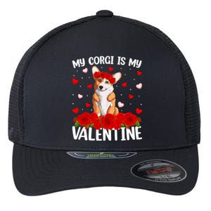 Corgi Dog Lover Red Rose Flower Corgi Valentine's Day Gift Flexfit Unipanel Trucker Cap