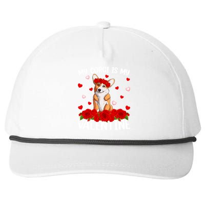 Corgi Dog Lover Red Rose Flower Corgi Valentine's Day Gift Snapback Five-Panel Rope Hat