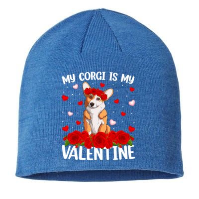 Corgi Dog Lover Red Rose Flower Corgi Valentine's Day Gift Sustainable Beanie