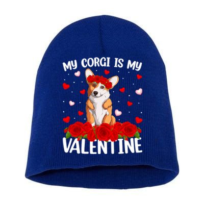 Corgi Dog Lover Red Rose Flower Corgi Valentine's Day Gift Short Acrylic Beanie