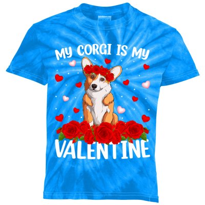 Corgi Dog Lover Red Rose Flower Corgi Valentine's Day Gift Kids Tie-Dye T-Shirt