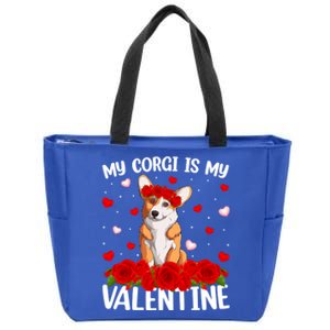 Corgi Dog Lover Red Rose Flower Corgi Valentine's Day Gift Zip Tote Bag