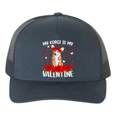 Corgi Dog Lover Red Rose Flower Corgi Valentine's Day Gift Yupoong Adult 5-Panel Trucker Hat