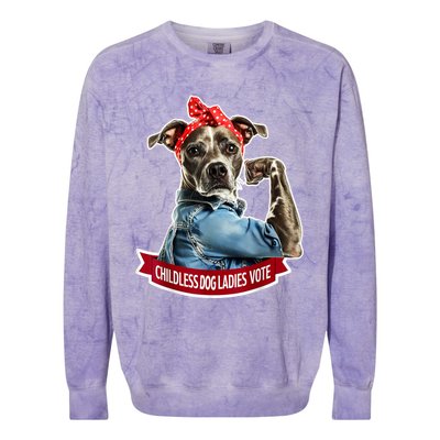 Childless Dog Ladies Vote Rosie The Riveter Colorblast Crewneck Sweatshirt