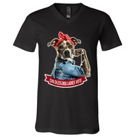 Childless Dog Ladies Vote Rosie The Riveter V-Neck T-Shirt