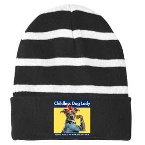 Childless Dog Lady Is Voting Kamala Election Usa 2024 Striped Beanie with Solid Band