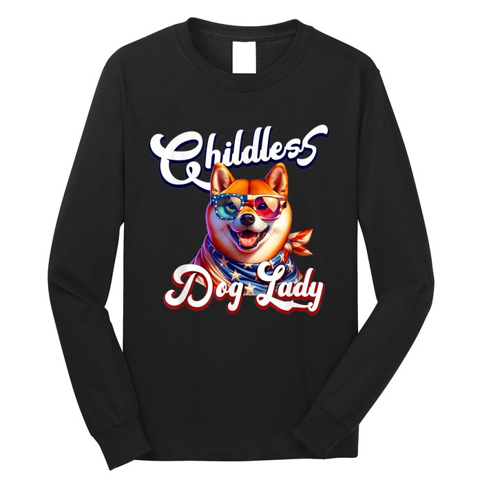 Childless Dog Lady Shiba Inu Patriotic Long Sleeve Shirt