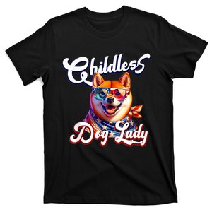 Childless Dog Lady Shiba Inu Patriotic T-Shirt