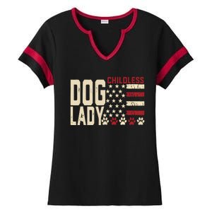 Childless Dog Lady Vote 2024 Us Flag Democratic President Ladies Halftime Notch Neck Tee