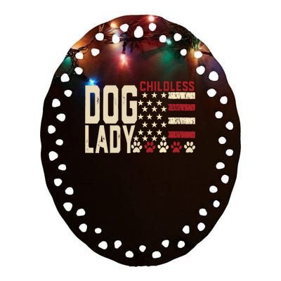 Childless Dog Lady Vote 2024 Us Flag Democratic President Ceramic Oval Ornament