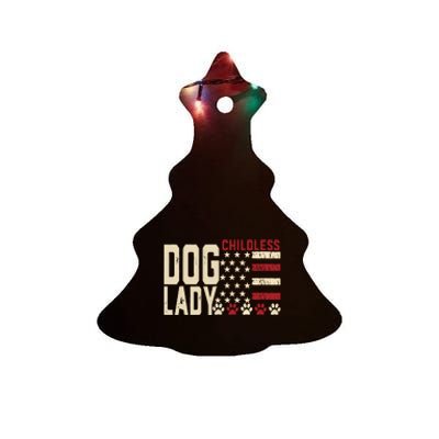 Childless Dog Lady Vote 2024 Us Flag Democratic President Ceramic Tree Ornament