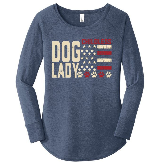 Childless Dog Lady Vote 2024 Us Flag Democratic President Women's Perfect Tri Tunic Long Sleeve Shirt