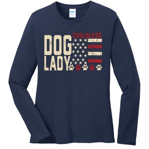 Childless Dog Lady Vote 2024 Us Flag Democratic President Ladies Long Sleeve Shirt